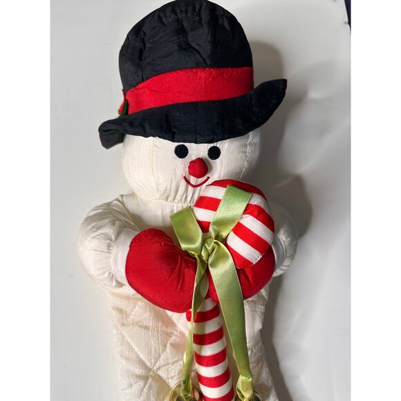 Vintage Nylon Snowman 3D Stocking Plush Christmas Candycane Bells Retro Frosty - Picture 3 of 7